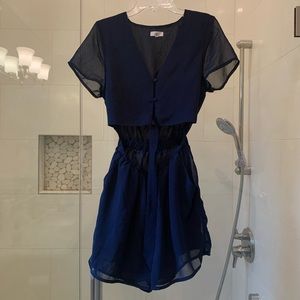 Lucca couture Navy Romper front cutout tie